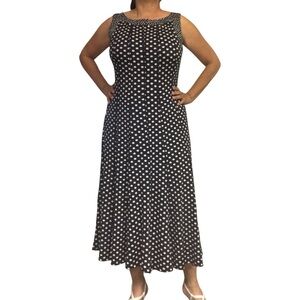 Perceptions Women’s Polka Dot Sleeveless Pullover Stretch Midi Knit Dress Size L